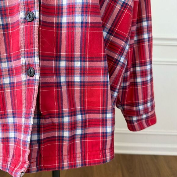L.L. Bean Women's Fleece-Lined Flannel Shirt Button Up Red Blue Plaid $90 3X - Picture 3 of 6